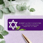 Purple Bat Mitzvah Star of David Return Address<br><div class="desc">Be proud, rejoice and showcase this milestone of your favourite Bat Mitzvah with this sophisticated, personalized return address label! A white Star of David, watercolor leaf, and modern san serif type overlay a dark plum purple background. Personalize the custom text with your name and address. Guaranteed to add stylish fun...</div>