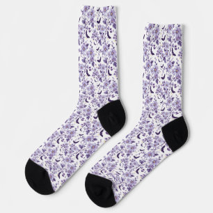 Purple Bats and Flowers Halloween Socks