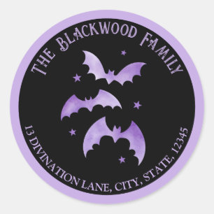 Purple Bats Halloween Return Address Classic Round Sticker