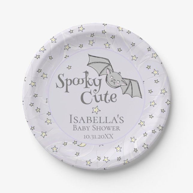 Purple Batty, Stars & Moons Spooky Cute Paper Plate (Front)