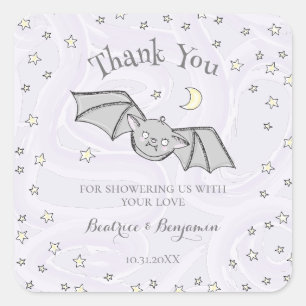 Purple Batty, Stars & Moons Spooky Cute Thank You Square Sticker