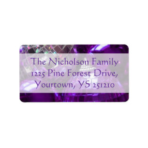 Purple Baubles address label purple text