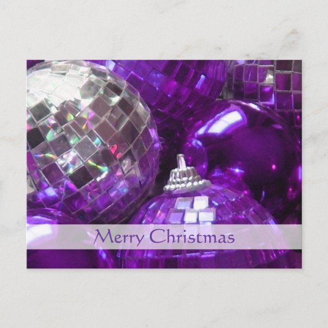 Purple Baubles 'Merry Christmas' postcard (Front)
