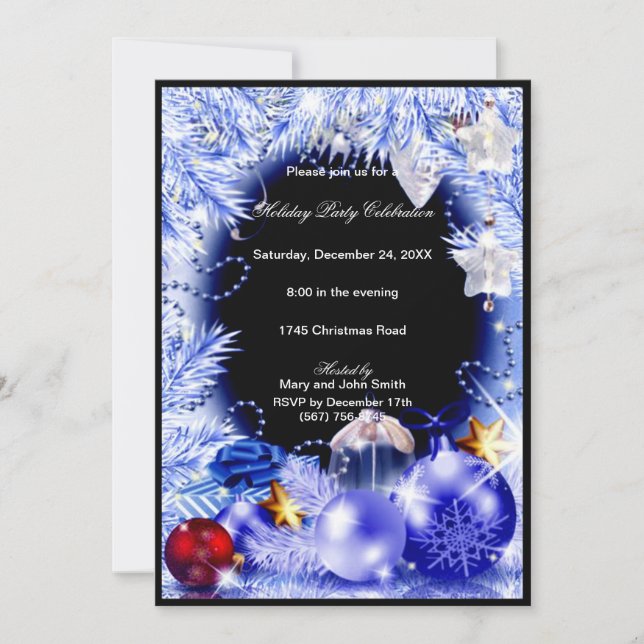 Purple Baubles Stars Christmas Party Invitation (Front)