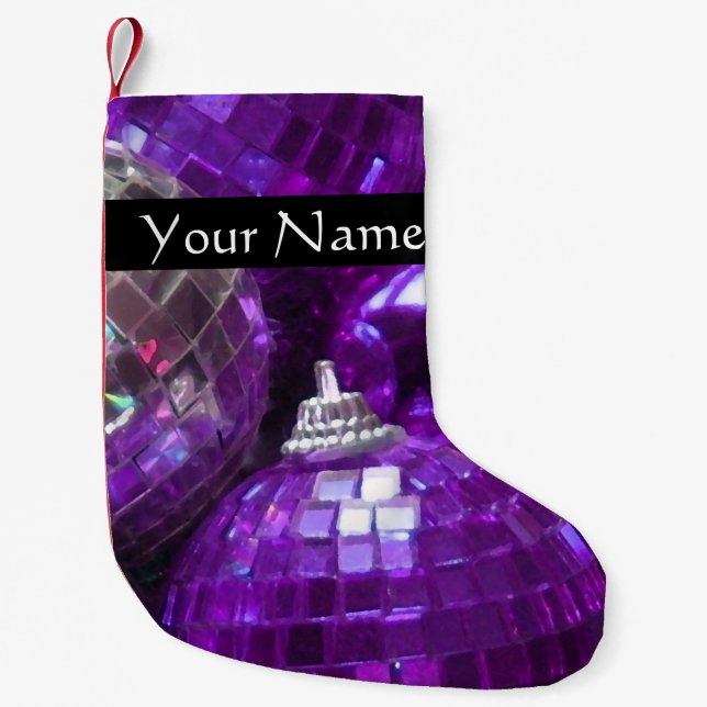 Purple Baubles Text stocking black (Front)