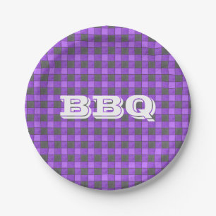 Purple BBQ Monogram Check Small Paper Plate