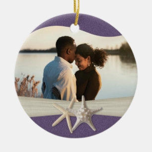 Purple Beach Starfish Photo Ceramic Ornament