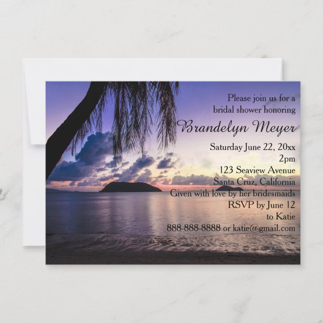 Purple Beach Sunset Bridal Shower Invitations (Front)