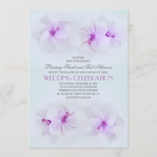 purple beach wedding invitation with hibiscus