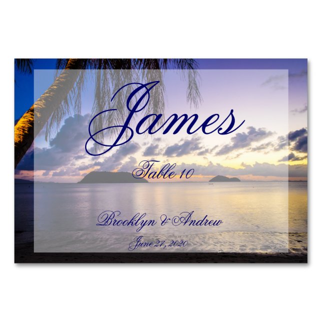 Purple Beach Wedding Place Cards Table Cards (Front)