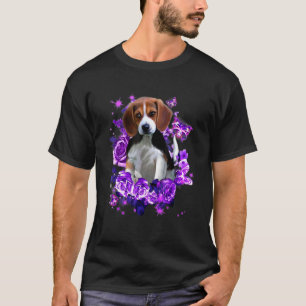 Purple Beagle Purple Flower And Butterfly T-Shirt