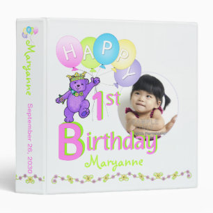 Purple Bear 1st Birthday Memories 1.5 Inch Binder