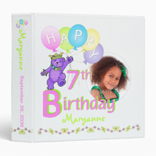 Purple Bear 7th Birthday Memories 1.5 Inch Binder