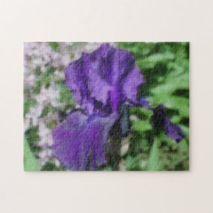 Purple Bearded Iris Flower Art Photo Painting  Jigsaw Puzzle