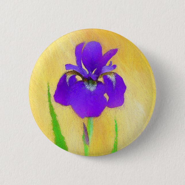 Purple Bearded Iris Painting - Cute Original Dog A 2 Inch Round Button (Front)