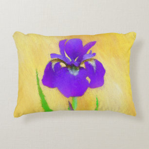 Purple Bearded Iris Painting - Cute Original Dog A Accent Pillow