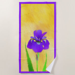 Purple Bearded Iris Painting - Cute Original Dog A Beach Towel