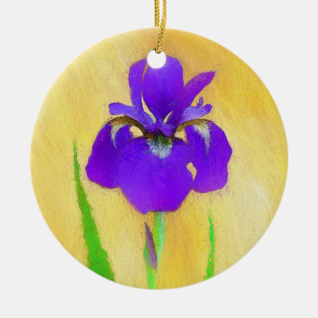 Purple Bearded Iris Painting - Cute Original Dog A Ceramic Ornament (Front)