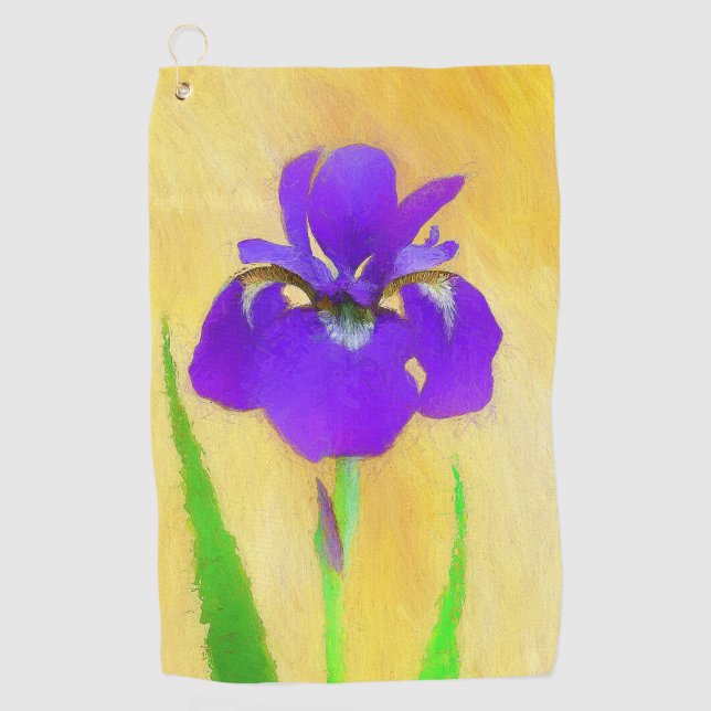 Purple Bearded Iris Painting - Cute Original Dog A Golf Towel (Front)