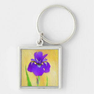 Purple Bearded Iris Painting - Cute Original Dog A Keychain