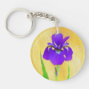 Purple Bearded Iris Painting - Cute Original Dog A Keychain