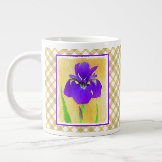 Purple Bearded Iris Painting - Cute Original Dog A Large Coffee Mug (Left)