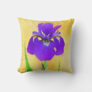 Purple Bearded Iris Painting - Cute Original Dog A Throw Pillow