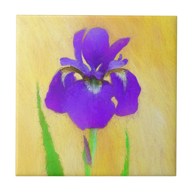 Purple Bearded Iris Painting - Cute Original Dog A Tile (Front)