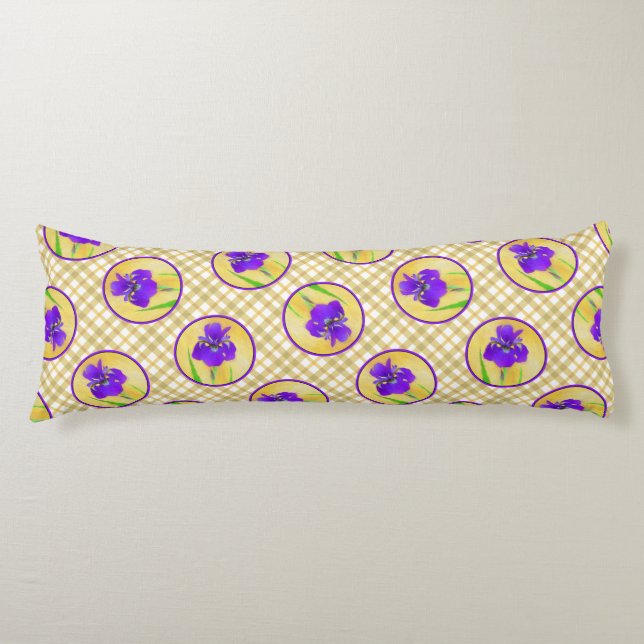Purple Bearded Iris Painting Original Flower Art Body Pillow (Front)