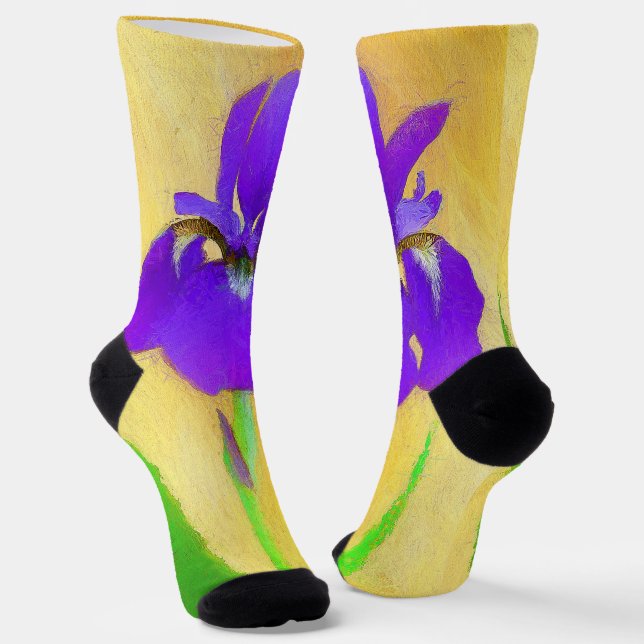 Purple Bearded Iris Painting - Original Flower Art Socks (Angled)
