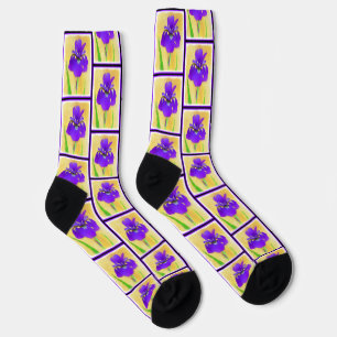 Purple Bearded Iris Painting Original Flower Art Socks