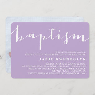 Purple Beautiful Calligraphy Baptism Invitation