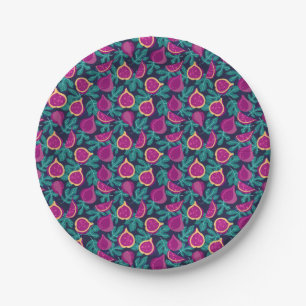 purple beautiful fig pattern blue paper plate