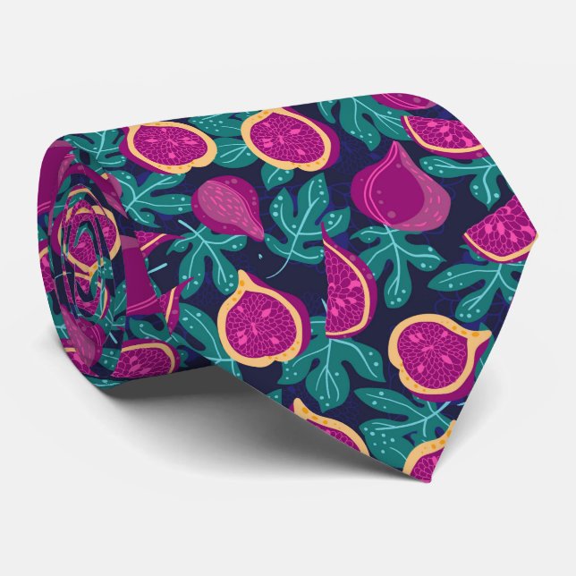 purple beautiful fig pattern blue tie (Rolled)