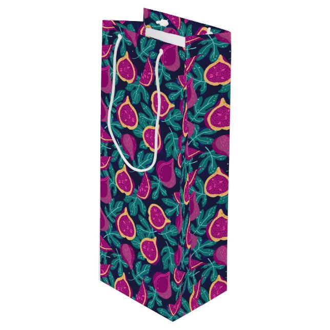 purple beautiful fig pattern blue wine gift bag (Front Angled)