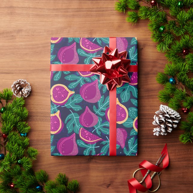 purple beautiful fig pattern blue wrapping paper (Holiday Gift)