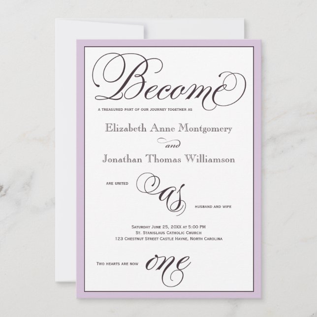 Purple Become as One Christian Wedding Invitation (Front)