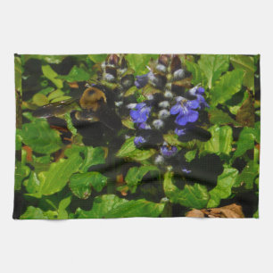 Purple Bee Balm and Bumble Bee Kitchen Towel