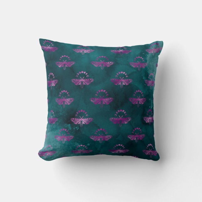 Purple Bees on Teal Throw Pillow (Front)