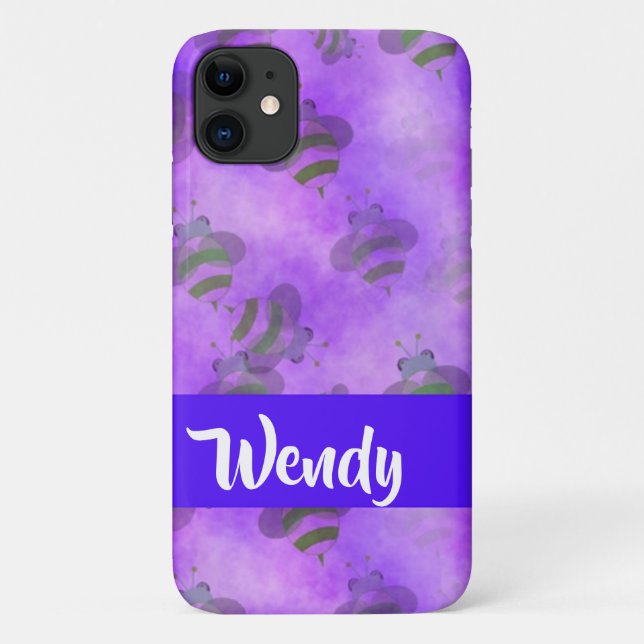 Purple bees patterned Case-Mate iPhone case (Back)
