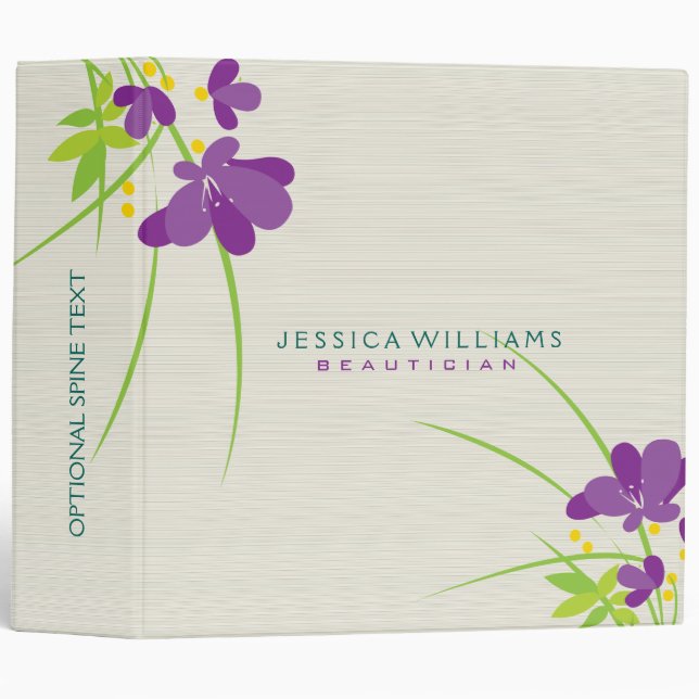 Purple Beige And Green Flower Illustratio Binder (Front/Spine)