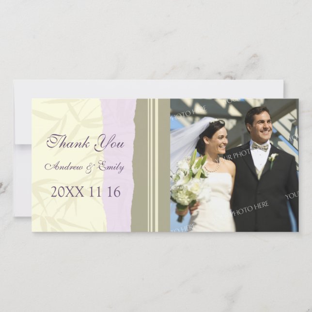 Purple Beige Thank You Wedding Photo Cards (Front)