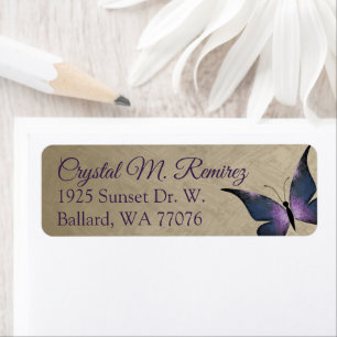 Purple, Beige Vintage Butterfly Address