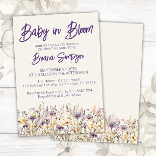 Purple Beige Wildflowers Neutral Baby Shower Invitation
