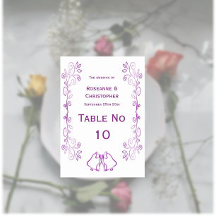 Purple Bells Scrollwork Design Wedding Table Number