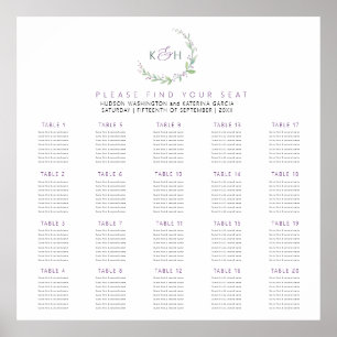 Purple berries green leaves 20 wedding tables plan poster