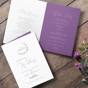 Purple berry and green leaves monogram art wedding program