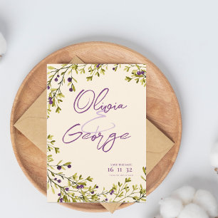 Purple Berry Botanical Wedding Save the Date