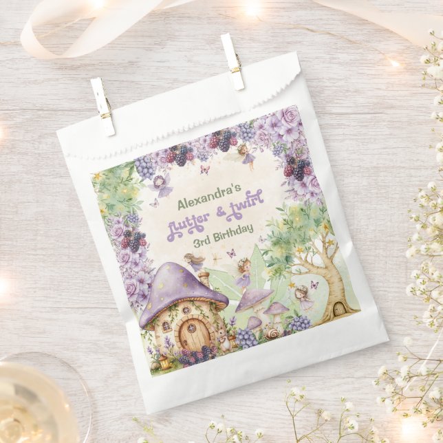 Purple Berry Flutter & Twirl Fairy 3rd Birthday Favour Bag (Clipped)