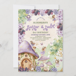 Purple Berry Flutter & Twirl  Fairy 3rd Birthday Invitation